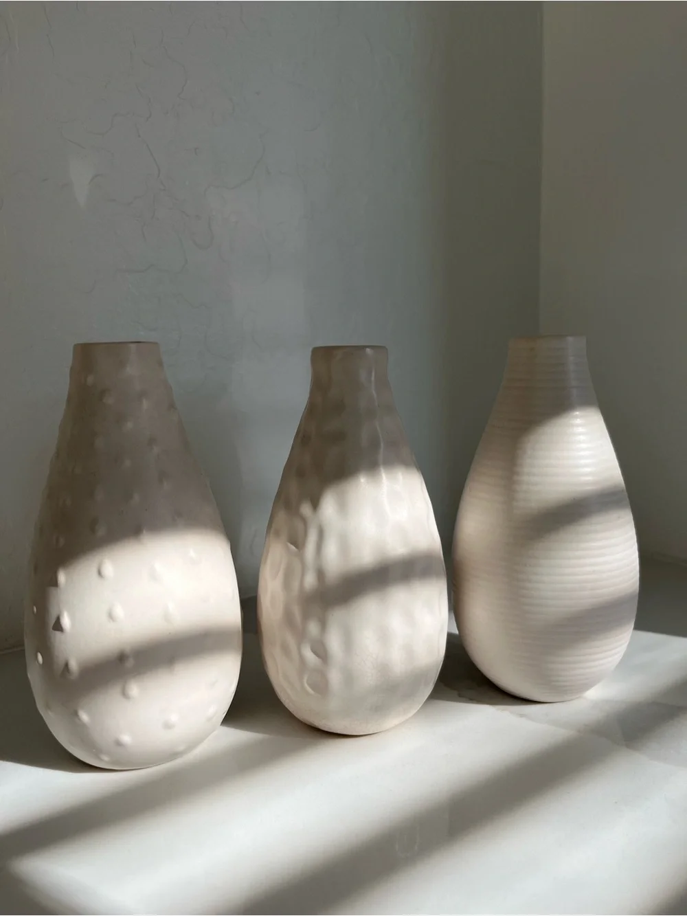 IKEA Neutral Textured Ceramic Decorative Vases | White Set of 3